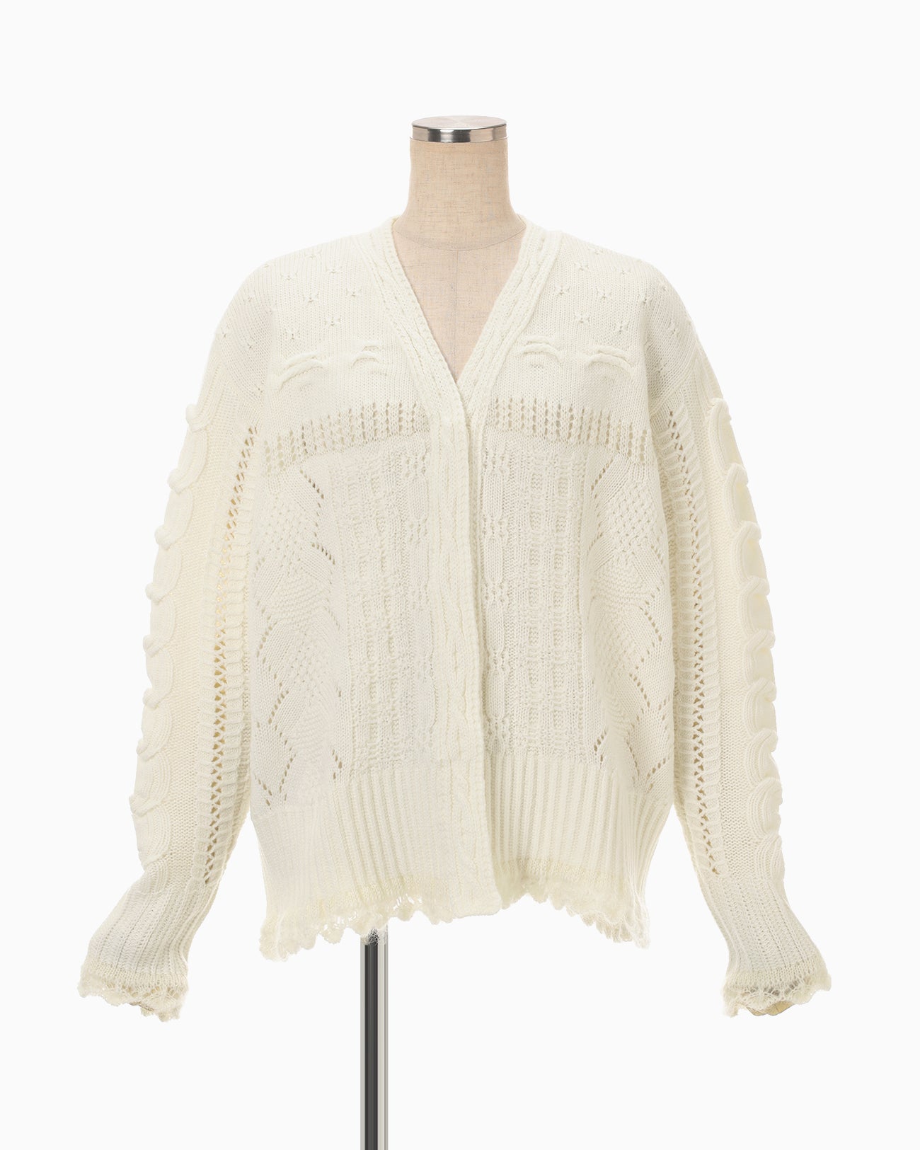Wool Cable Knit Cardigan - ecru - Mame Kurogouchi