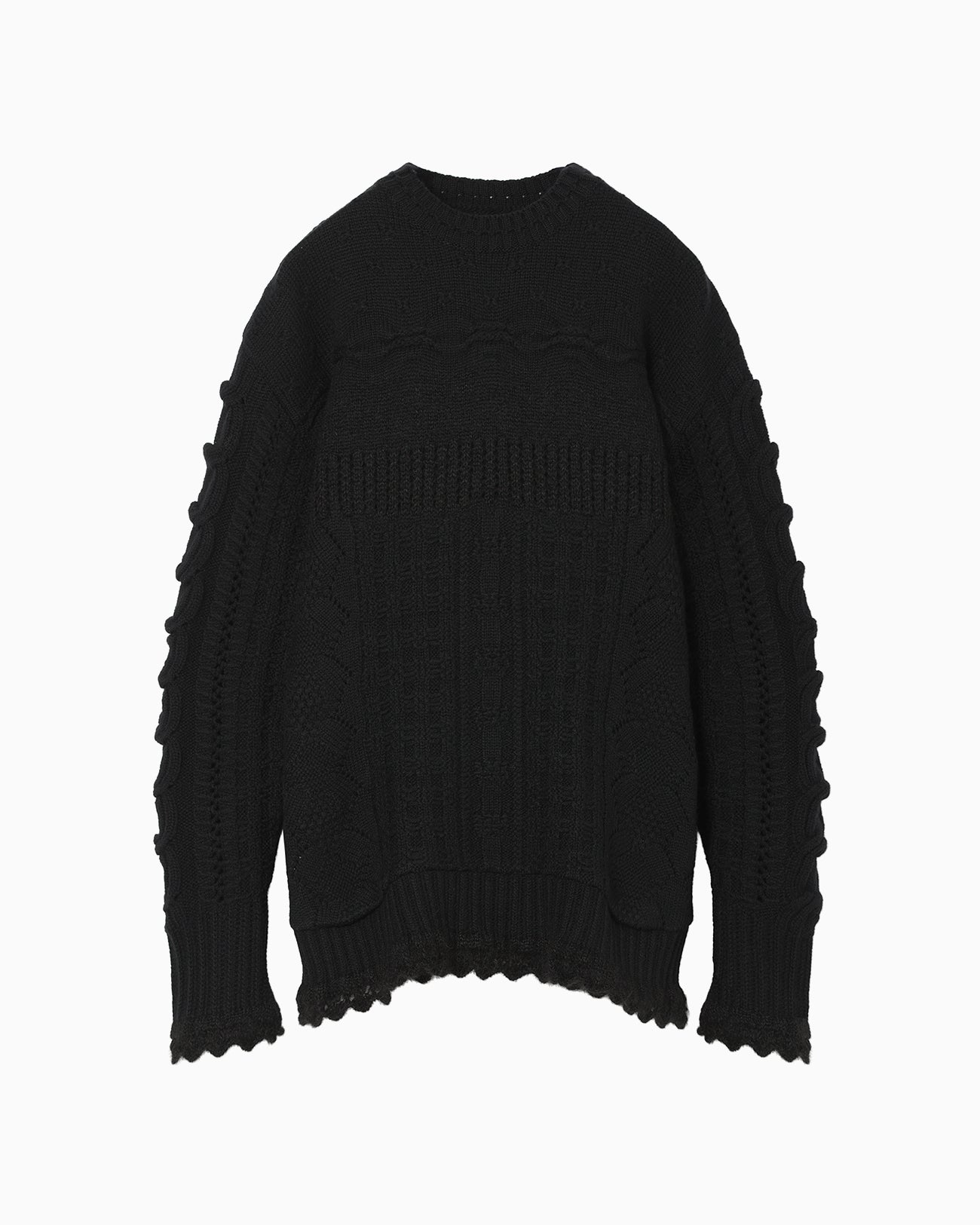 Wool Cable Knit Top - black - Mame Kurogouchi