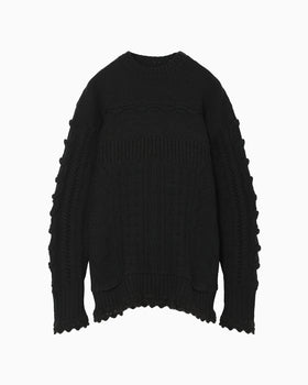 Wool Cable Knit Top - black