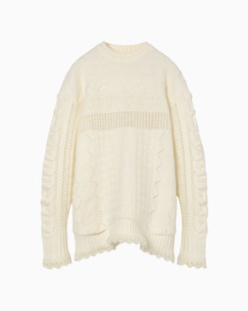 Wool Cable Knit Top - ecru