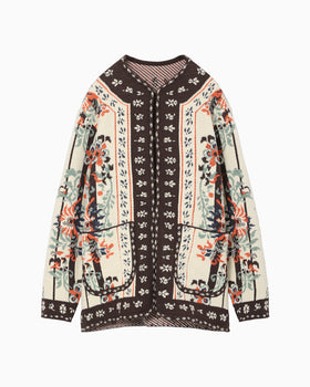 Floral Arabesque Knit Jacket - brown