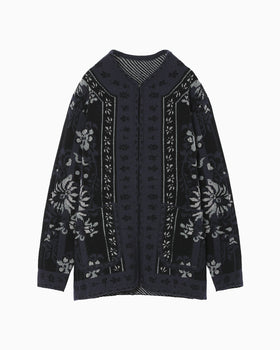 Floral Arabesque Knit Jacket - navy