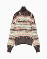 Floral Arabesque High Neck Knit Top - brown