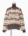 Floral Arabesque High Neck Knit Top - brown