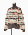 Floral Arabesque High Neck Knit Top - brown