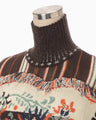 Floral Arabesque High Neck Knit Top - brown