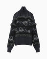 Floral Arabesque High Neck Knit Top - navy