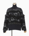 Floral Arabesque High Neck Knit Top - navy