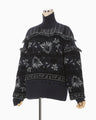 Floral Arabesque High Neck Knit Top - navy