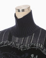 Floral Arabesque High Neck Knit Top - navy