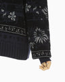 Floral Arabesque High Neck Knit Top - navy