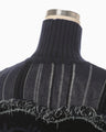 Floral Arabesque High Neck Knit Top - navy
