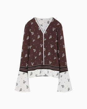 Floral Jacquard Knit Top - brown