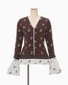 Floral Jacquard Knit Top - brown