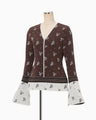 Floral Jacquard Knit Top - brown