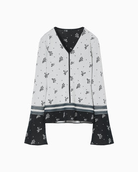 Floral Jacquard Knit Top - white