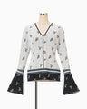 Floral Jacquard Knit Top - white