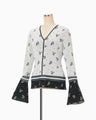 Floral Jacquard Knit Top - white