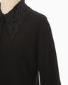 Embroidery Collar Knit Cardigan - black
