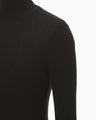 Embroidery Cuff High Neck Knit Top - black