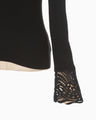 Embroidery Cuff High Neck Knit Top - black