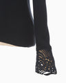 Embroidery Cuff High Neck Knit Top - navy
