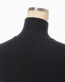 Embroidery Cuff High Neck Knit Top - navy