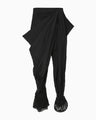Nylon Tucked Trousers with Cording Embroidery Detail - black