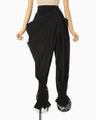 Nylon Tucked Trousers with Cording Embroidery Detail - black