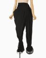 Nylon Tucked Trousers with Cording Embroidery Detail - black
