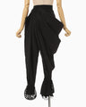 Nylon Tucked Trousers with Cording Embroidery Detail - black