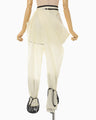 Nylon Tucked Trousers with Cording Embroidery Detail - ecru
