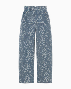 Floral Jacquard Denim Trousers - blue