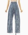 Floral Jacquard Denim Trousers - blue