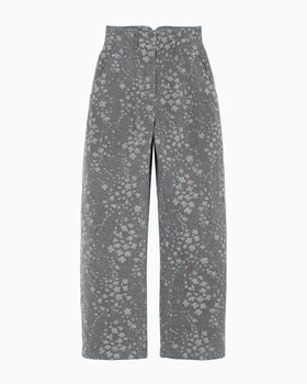 Floral Jacquard Denim Trousers - grey