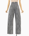 Floral Jacquard Denim Trousers - grey