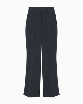 Triacetate High Waisted Center Creased Suit Trousers - navy