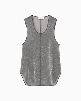 Floral Jacquard Sheer Sleeveless Top - black