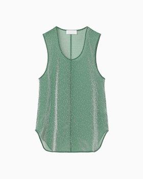 Floral Jacquard Sheer Sleeveless Top - green