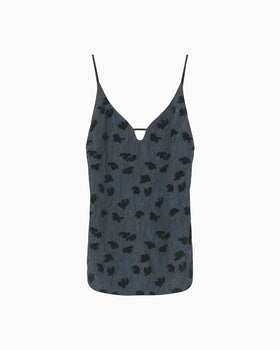 Double Layered Floral Jacquard Camisole - navy
