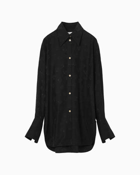 Floral Jacquard Oversized Shirt - black