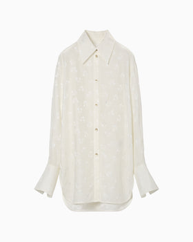 Floral Jacquard Oversized Shirt - ecru
