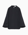 Triacetate 3D Floral Embroidery Top - navy