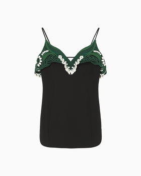 Triacetate Embroidery Camisole Top - black