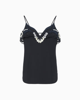 Triacetate Embroidery Camisole Top - navy