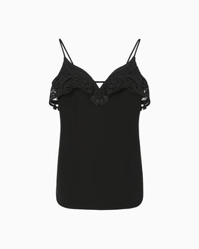Triacetate Embroidery Camisole Top - black × black