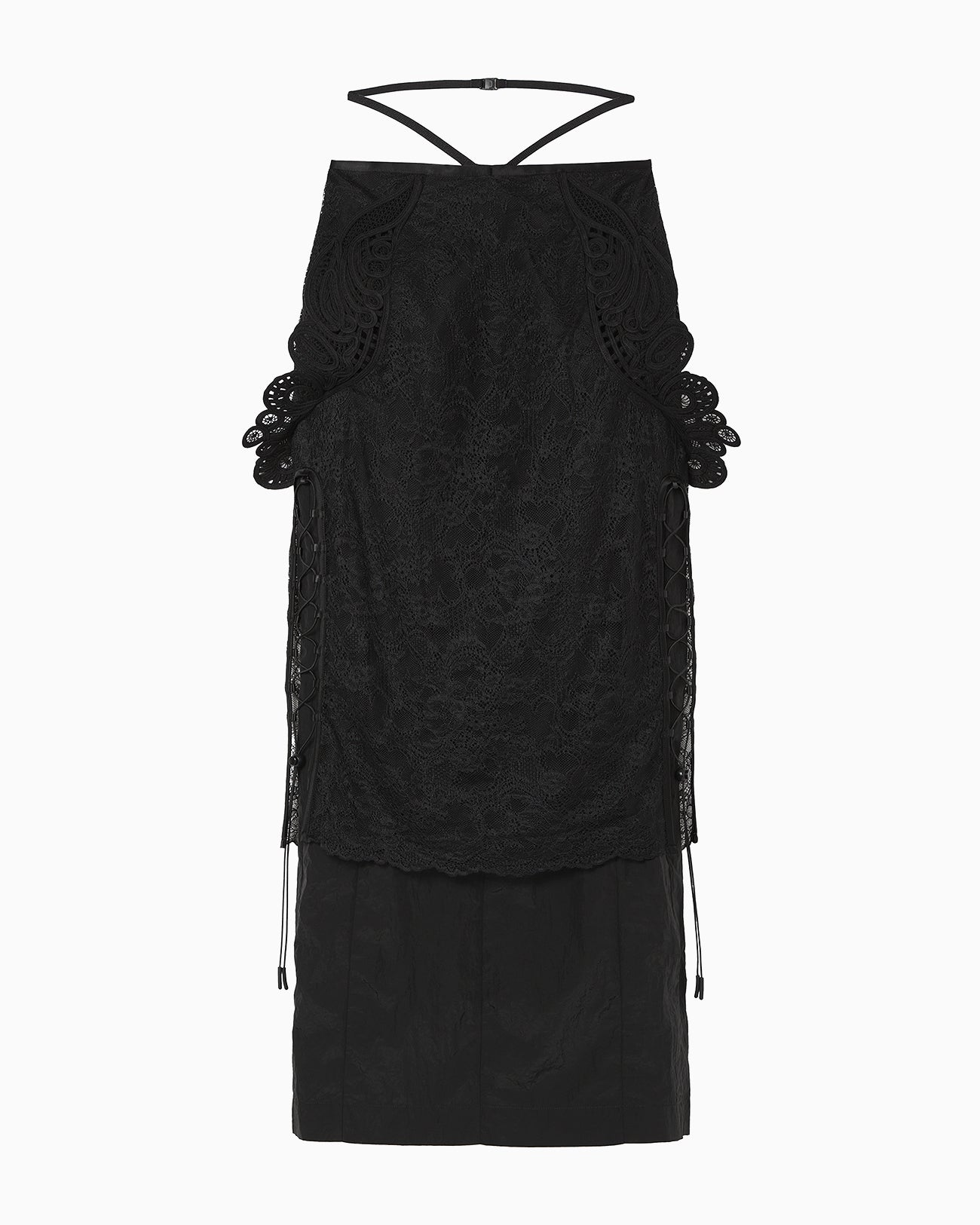 Nylon Skirt with Cording Embroidery Detail - black - Mame Kurogouchi