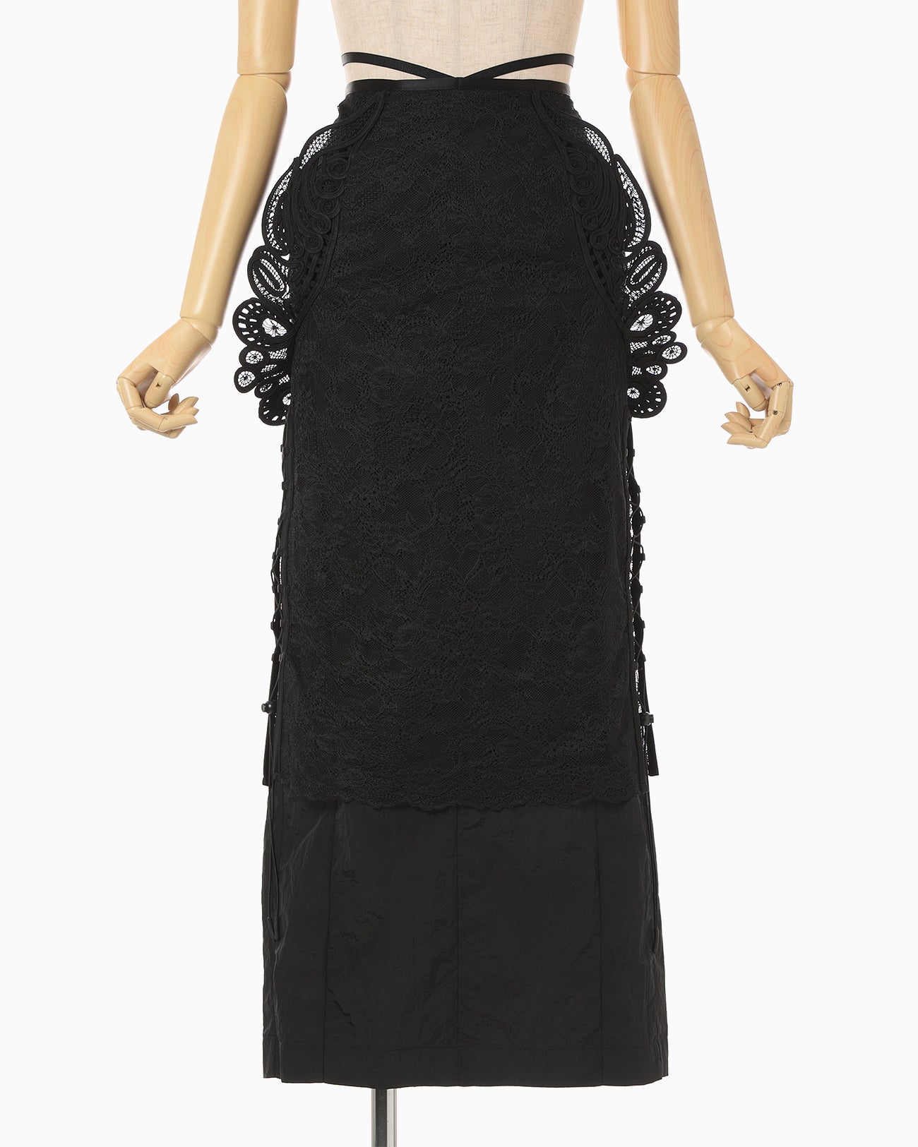 『新品未使用』 mamekurogouchi Drawstring Skirt Nylon Skirt with Cording Embroidery Detail - black - Mame Kurogouchi