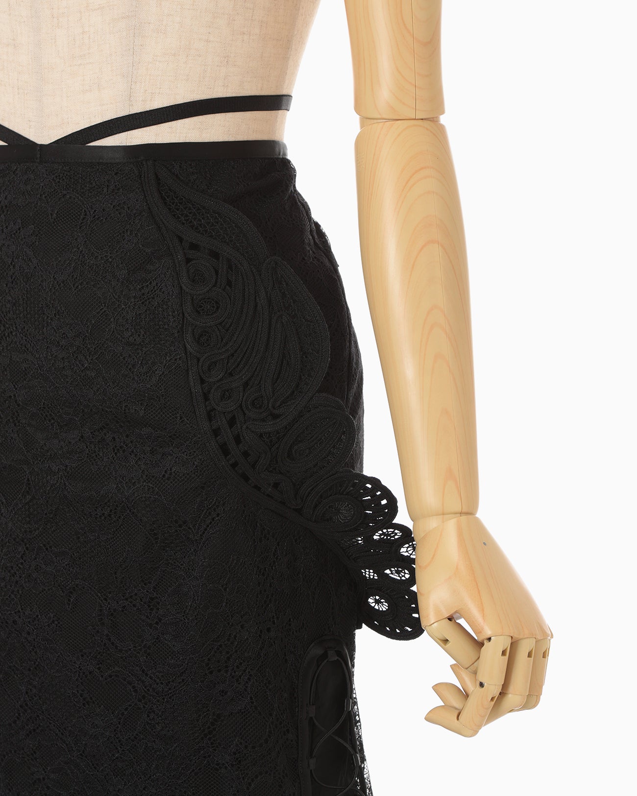 Nylon Skirt with Cording Embroidery Detail - black - Mame Kurogouchi