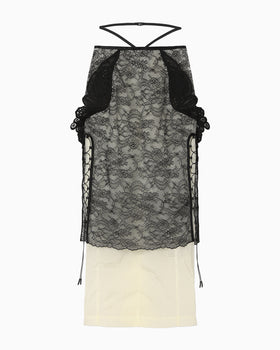 Nylon Skirt with Cording Embroidery Detail - ecru